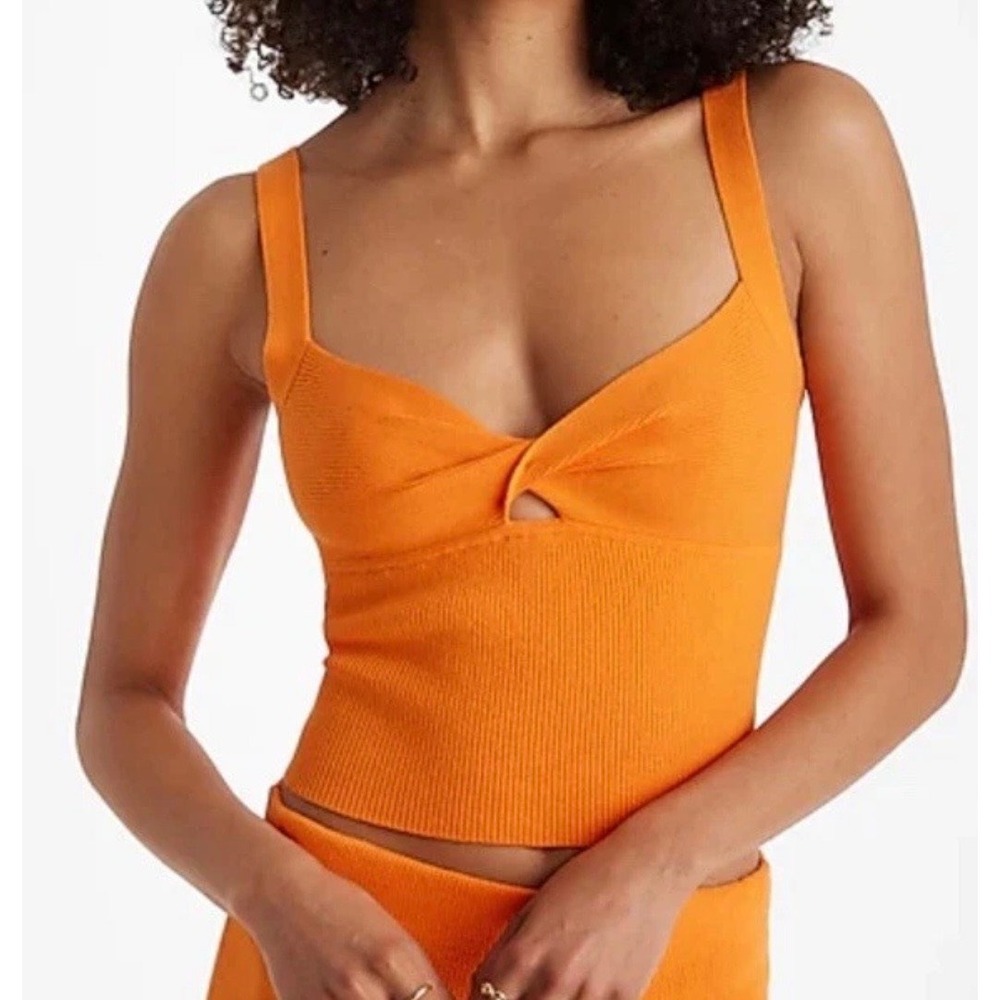 New Express Womens Orange Twist Front Ribbed Keyhole Tank Top size large L $58